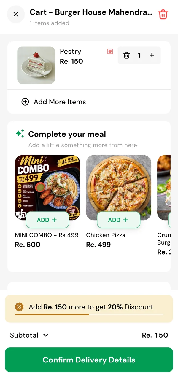 6amMart food module reskin: cart with meal suggestions